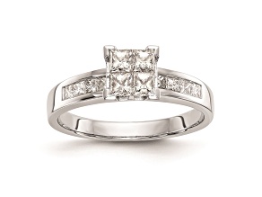 Rhodium Over 14K White Gold Diamond Cluster Engagement Ring 0.72ctw