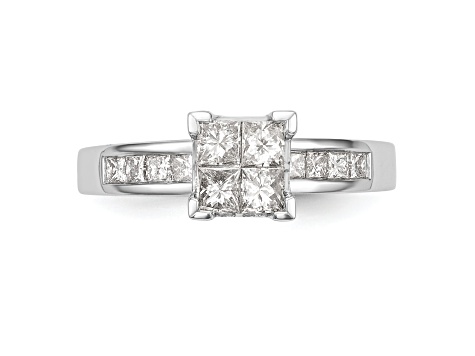 Rhodium Over 14K White Gold Diamond Cluster Engagement Ring 0.72ctw