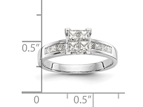 Rhodium Over 14K White Gold Diamond Cluster Engagement Ring 0.72ctw