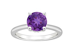8mm Round Amethyst With Diamond Accents Rhodium Over Sterling Silver Hidden Halo Ring