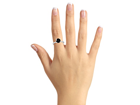 8mm Round Black Onyx With Diamond Accents Rhodium Over Sterling Silver Hidden Halo Ring