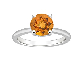 8mm Round Citrine With Diamond Accents Rhodium Over Sterling Silver Hidden Halo Ring