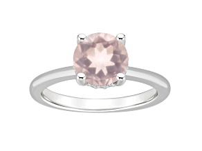 8mm Round Rose Quartz With Diamond Accents Rhodium Over Sterling Silver Hidden Halo Ring