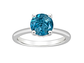 8mm Round London Blue Topaz With Diamond Accents Rhodium Over Sterling Silver Hidden Halo Ring