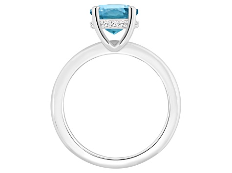 8mm Round London Blue Topaz With Diamond Accents Rhodium Over Sterling Silver Hidden Halo Ring