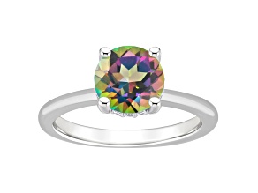 8mm Round Mystic Topaz With Diamond Accents Rhodium Over Sterling Silver Hidden Halo Ring