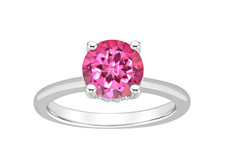8mm Round Pink Topaz With Diamond Accents Rhodium Over Sterling Silver Hidden Halo Ring