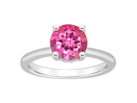 8mm Round Pink Topaz With Diamond Accents Rhodium Over Sterling Silver Hidden Halo Ring
