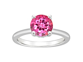 8mm Round Pink Topaz With Diamond Accents Rhodium Over Sterling Silver Hidden Halo Ring
