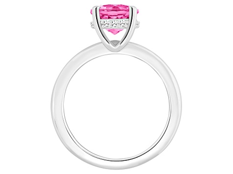 8mm Round Pink Topaz With Diamond Accents Rhodium Over Sterling Silver Hidden Halo Ring