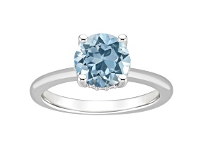 8mm Round Sky Blue Topaz With Diamond Accents Rhodium Over Sterling Silver Hidden Halo Ring