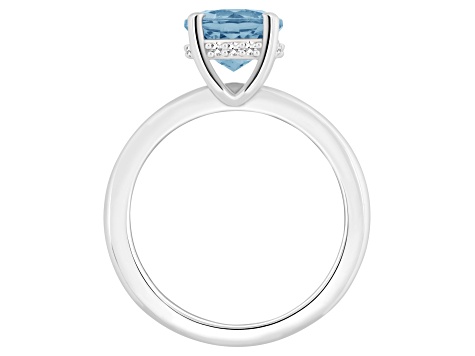 8mm Round Sky Blue Topaz With Diamond Accents Rhodium Over Sterling Silver Hidden Halo Ring