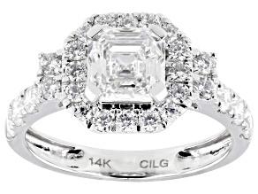 Certified Asscher Cut White Lab-Grown Diamond F-G SI 14k White Gold Halo Ring 2.50ctw