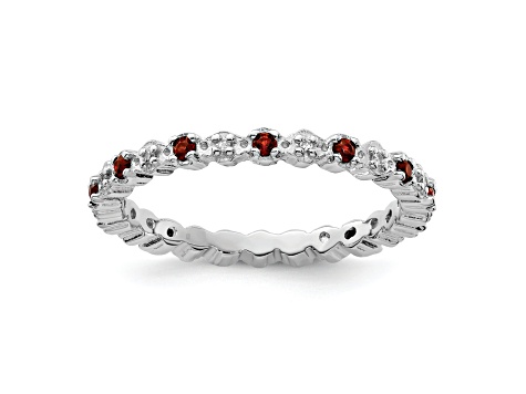 Sterling Silver Stackable Expressions Garnet and Diamond Ring