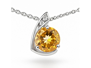 Natural Yellow Citrine Sterling Silver Round Shape Pendant with Chain