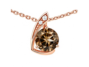 Natural Brown Smoky Quartz 14K Rose Gold Over Sterling Silver Round Shape Pendant with Chain