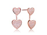 18k Rose Gold Plated over Sterling Silver with Clear Cubic Zirconia Double Heart Jacket Earrings