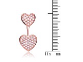 18k Rose Gold Plated over Sterling Silver with Clear Cubic Zirconia Double Heart Jacket Earrings