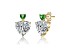 14k Gold Plated over Sterling Silver with Green Color Cubic Zirconia Two-Stone Heart Dangle Earrings