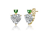 14k Gold Plated over Sterling Silver with Green Color Cubic Zirconia Two-Stone Heart Dangle Earrings