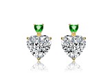 14k Gold Plated over Sterling Silver with Green Color Cubic Zirconia Two-Stone Heart Dangle Earrings