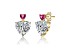 14k Gold Plated over Sterling Silver with Red Color Cubic Zirconia Two-Stone Heart Dangle Earrings