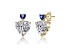 14k Gold Plated over Sterling Silver with Blue Color Cubic Zirconia Two-Stone Heart Dangle Earrings