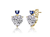 14k Gold Plated over Sterling Silver with Blue Color Cubic Zirconia Two-Stone Heart Dangle Earrings