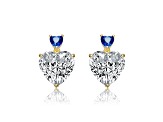 14k Gold Plated over Sterling Silver with Blue Color Cubic Zirconia Two-Stone Heart Dangle Earrings