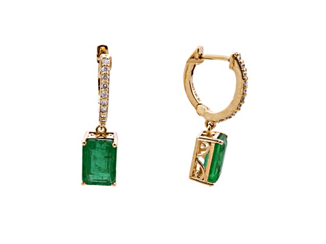 3.01 Ctw Emerald with 0.14 Ctw Diamond Earring in 14K YG