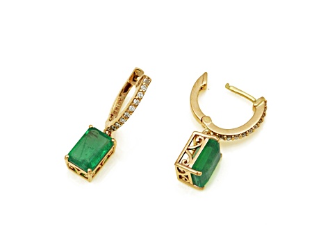 3.01 Ctw Emerald with 0.14 Ctw Diamond Earring in 14K YG
