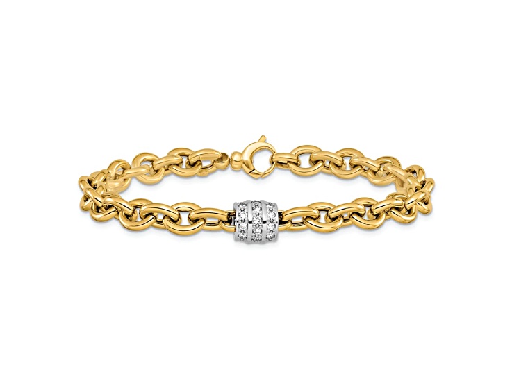 14K Yellow Gold with White Rhodium Diamond Oval Link 8-inch Bracelet 0.66ctw