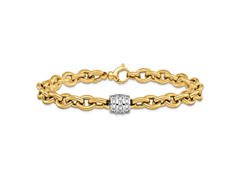 14K Yellow Gold with White Rhodium Diamond Oval Link 8-inch Bracelet 0 ...