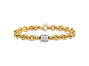 14K Yellow Gold with White Rhodium Diamond Oval Link 8-inch Bracelet 0.66ctw