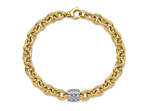 14K Yellow Gold with White Rhodium Diamond Oval Link 8-inch Bracelet 0.66ctw