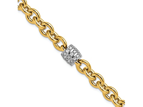 14K Yellow Gold with White Rhodium Diamond Oval Link 8-inch Bracelet 0.66ctw