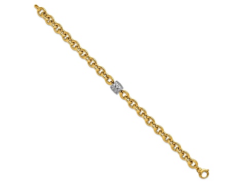 14K Yellow Gold with White Rhodium Diamond Oval Link 8-inch Bracelet 0.66ctw