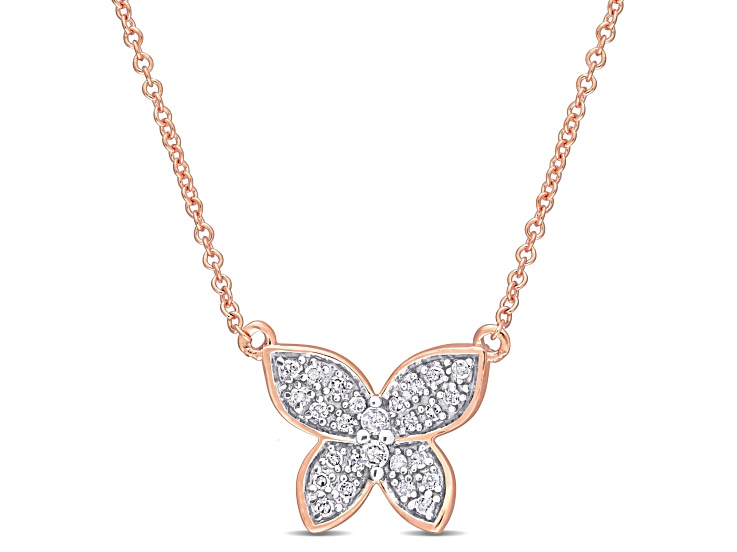 1/8 CT TDW Diamond Butterfly Pendant with Chain in 10K Rose Gold