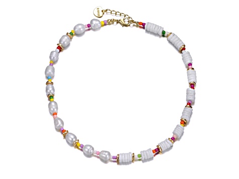 Kids 14k Gold Plated over Brass with Multi Color Beads with Freshwater Pearls Necklace