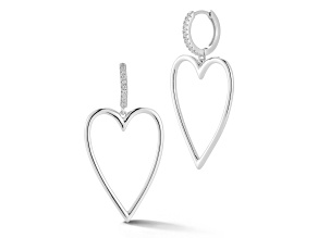 Rachel Zoe Rhodium Over Sterling Silver Cubic Zirconia Large Open Heart Charm Dangle Earrings