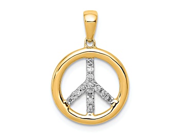 Picture of 14k Yellow Gold and Rhodium Over 14k Yellow Gold Diamond Peace Sign Pendant