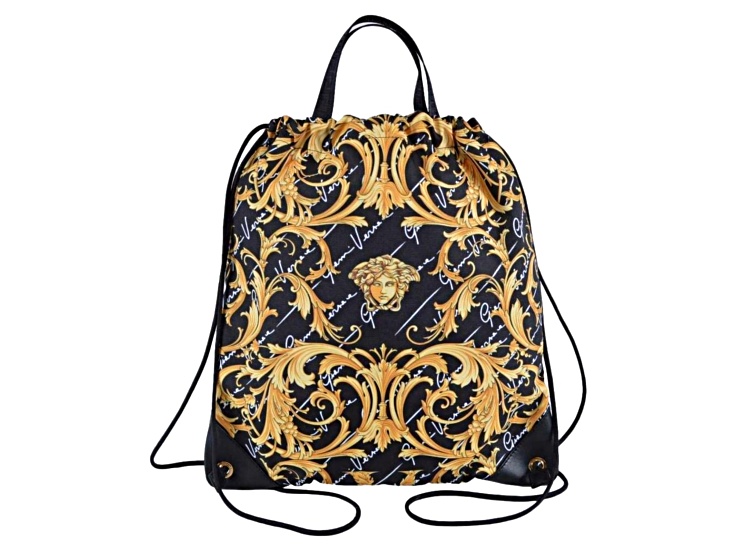 Versace Black Nylon Barocco Signature Print Drawstring Backpack