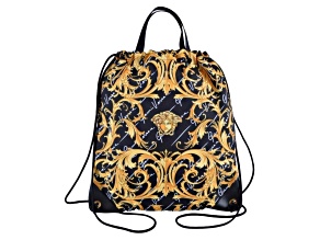 Versace Black Nylon Barocco Signature Print Drawstring Backpack