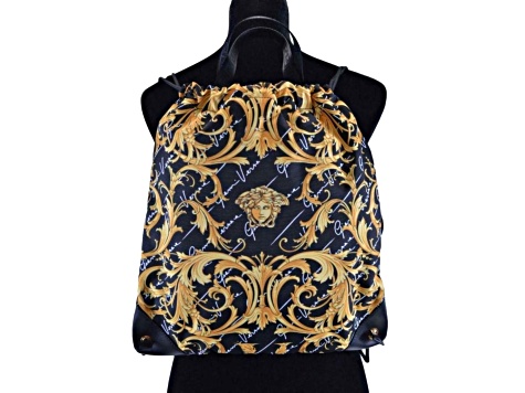 Versace Black Nylon Barocco Signature Print Drawstring Backpack