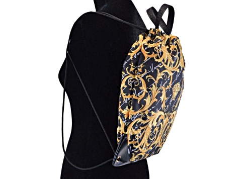 Versace Black Nylon Barocco Signature Print Drawstring Backpack