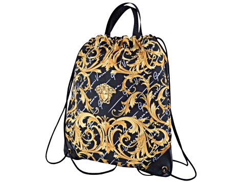 Versace Black Nylon Barocco Signature Print Drawstring Backpack