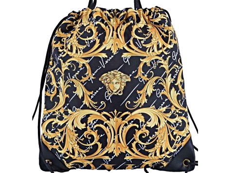 Versace Black Nylon Barocco Signature Print Drawstring Backpack