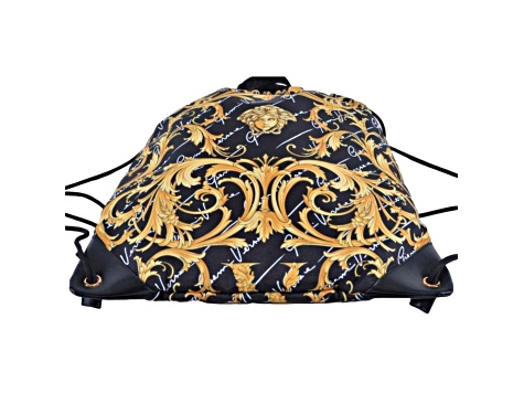 Versace Black Nylon Barocco Signature Print Drawstring Backpack