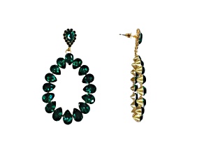 Off Park® Collection, Gold-Tone Open Center Emerald Teardrop Shaped Crystal Drop Earrings.