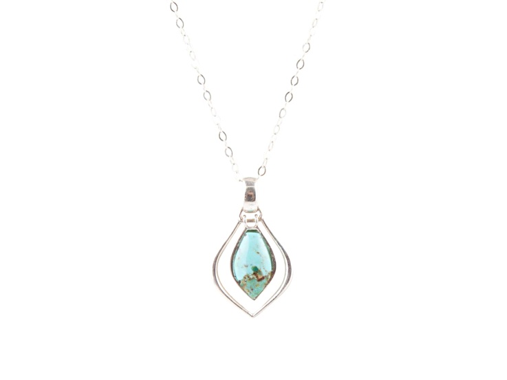 Barse Jewelry Dainty Blue Turquoise and Silver Pendant Necklace